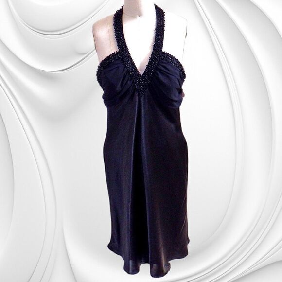 Nightway Black halter beaded satiny dress - Picture 6 of 10